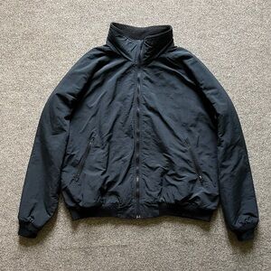 Vintage 90s Lands End Navy Squall Nylon Bomber Jacket Fleece Lined XL USA Made